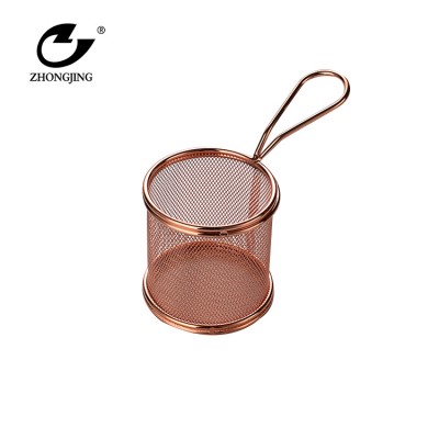 Professional Manufacture Stainless Steel french fries deep frying pan with basket Rose Golden Color