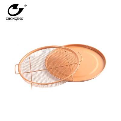 Eco-Friendly kitchen drain basket mini fry Stainless Steel frying colander Frying Basket (Copper Non-Sticker Heat Resistant Coa)