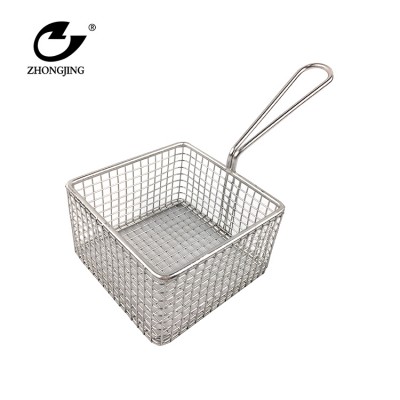 Stainless steel fried chips basket in restaurant