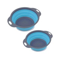 2 Pack Kitchen Food-Grade Silicone kitchen Strainer Space-Saver Folding Strainer Colander-Blue